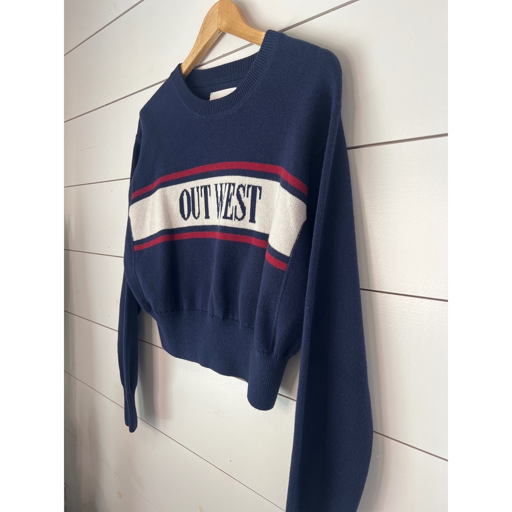Aerie Out West Americana Sweater Navy Blue preppy Graphic Pullover XS - Picture 3 of 7
